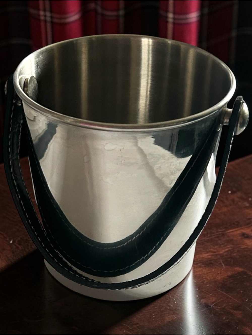 Ralph Lauren Stainless Steel Ice Bucket with Croc Embossed Leather Handle Small